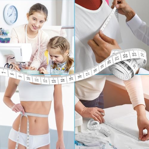 12 Pack White Soft Tape Measure – 60"/150cm Dual Scale Cloth Ruler for Sewing, Body Measurements, Tailoring, Fitness Tracking, Craft & Weight Loss, Flexible Fabric Tape with Metal Ends - color: 12pcs-white