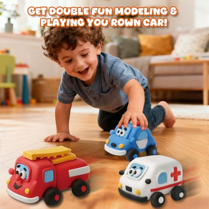 Air Dry Clay Kit for Kids - 3 Boxes Pull Back Car Making - color: City Rescue Team