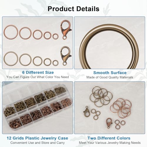 Amrules 1200 Pcs Jump Rings, Jewelry Making Kit, Antique Cyan & Antique Red - color: Antique Cyan & Antique Red