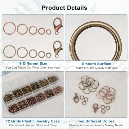 Amrules 1200 Pcs Jump Rings, Jewelry Making Kit, Antique Cyan & Antique Red - color: Antique Cyan & Antique Red