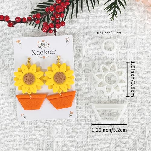 Xaekicr Sunflower Clay Cutters Set – 3PCS Polymer Clay Molds for Earrings, Flower Pot Clay Earring Cutters, DIY Tools for Jewelry Making - color: T color