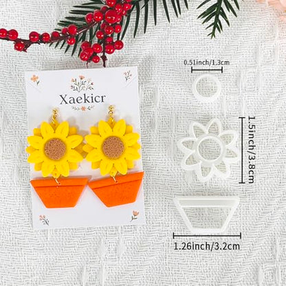Xaekicr Sunflower Clay Cutters Set – 3PCS Polymer Clay Molds for Earrings, Flower Pot Clay Earring Cutters, DIY Tools for Jewelry Making - color: T color