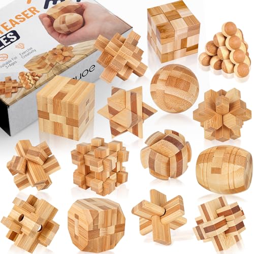 Wooden Brain Teaser Puzzles, 15pcs 3D Brain Teasers for All Ages - color: 15pcs