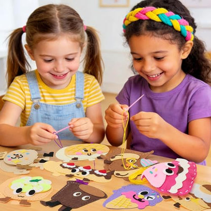 Toylink DIY Sewing Kit for Kids Ages 4-12, 12 Dessert Felt Craft Kit with Pre-Punched Holes, Blunt Plastic Needles, Cotton Stuffing - First Sewing Kit STEM Learning Toys for Girls Boys Birthday Gift - style: Dessert 1
