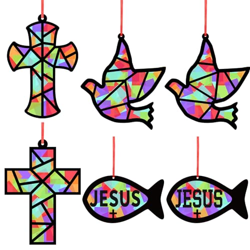 Sinload 24 Sets Religious Sunday School Cross Fish Dove Tissue Paper Crafts - style: Dove Fish Cross