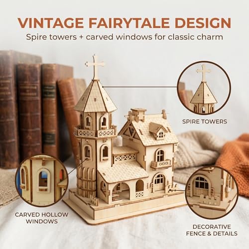 3D Wooden Puzzle Kit, DIY Architectural Wooden Building Model, Mechanical Castle House Model, Creative Craft Decoration for Home, for Adults and Teens