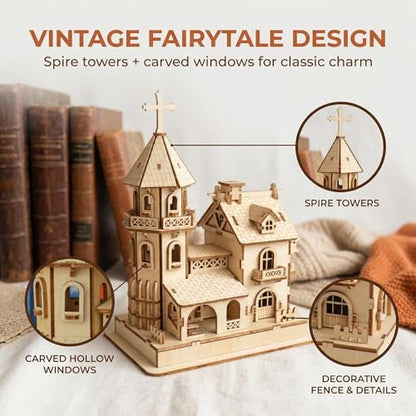 3D Wooden Puzzle Kit, DIY Architectural Wooden Building Model, Mechanical Castle House Model, Creative Craft Decoration for Home, for Adults and Teens