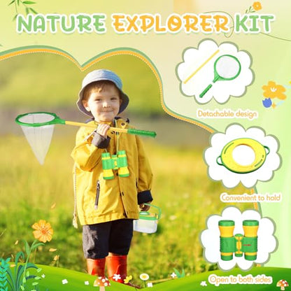 Sherr 7 Pcs Bug Catching Kit for Kids Insect Bug Catching Kit Outdoor Explorer Toys Include Insect Box Butterfly Net Capsule Clip Magnifying Glass Binocular Tweezer Butterfly Viewer Box Adventure Gift