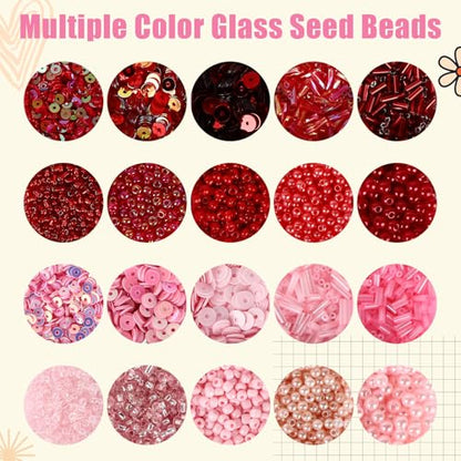 Norme 2 Sets Glass Seed Beads and Loose Sequins Kit Loose Beads for Jewelry Making DIY Crafts Felt Kits Embroidery Bracelets and Necklaces 20 Colors(Pink, Red) - color: Pink, Red