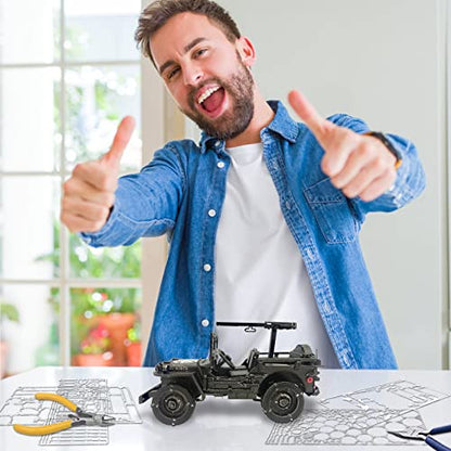 Piececool 3D Metal Car Model Kits, SUV Military Vehicle Models Building Kits, Brain Teaser 3D Puzzles for Adults Teens Stress Relief, Best Gifts for Dad - style: Willys-SUV