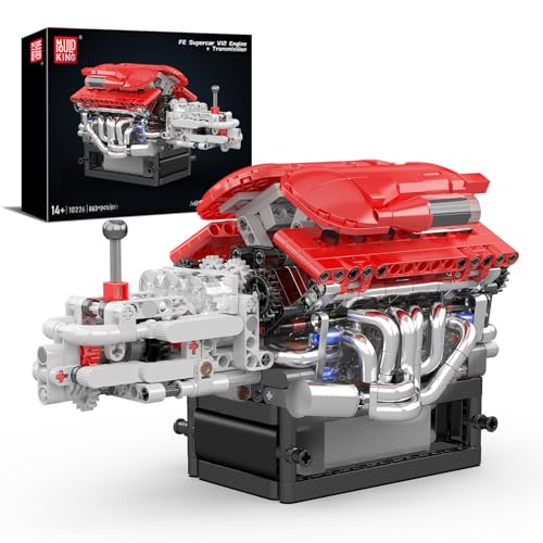 Mould King 10226 Engine Model Kit that Runs- Build Your Own STEM V12 Model Engine with Transmission, 12-Cylinder Supercar Engine kit Building Engineering Toys for Adults Collections (863+PCS) - style: MK-10226