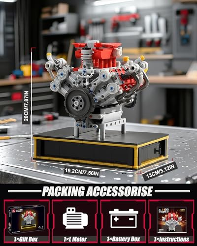 Mini V8 Engine Building Set with Motor, Battery Powered for Age 14+,1123PCS - color: Style 2