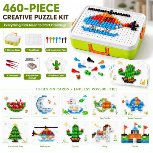 Puzzle for Kids 3-5: 3D Mushroom Nail Puzzle 460 Pieces Building Peg Kit