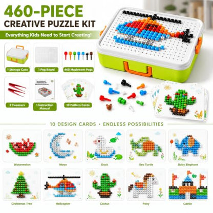 Puzzle for Kids 3-5: 3D Mushroom Nail Puzzle 460 Pieces Building Peg Kit