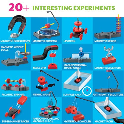 4M Magnet Science Kit for Kids Ages 5+ — 20+ Hands-On Experiments with 40+ Components, Build Maglev Transporter, Magnetic Racer, UFO & Compass Yacht, STEM Educational Toy Gift for Boys Girls - style: Magnet Exploration