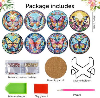 8 Pack Diamond Art Coasters,Butterfly Diamond Painting Coasters Kits - color: Butterfly Coasters