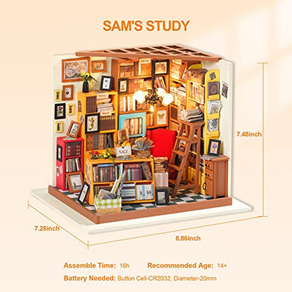 RoWood DIY Miniature Dollhouse Kit, 1:24 Scale Tiny House Building Kits - Sam's Study - style: Sam's Study