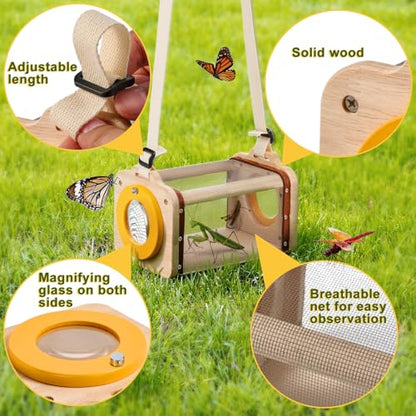 Wooden Bug Catcher Kit for Kids,10PCS Kids Bug Catching Kit with Bug Collector,Butterfly Net,Magnifying Glass,Toddler Bug Habitat Outdoor Explorer Kit Bug Collection,Nature Gift for Boys&Girls
