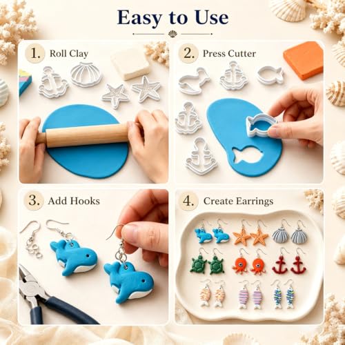 9PCS Ocean Theme Polymer Clay Cutters for Earrings - color: Marine Animals