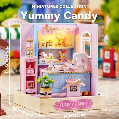 Flever Dollhouse Miniature DIY House Kit Creative Room with Furniture for Romantic Valentine's Gift (Yummy Candy) - color: Yummy Candy