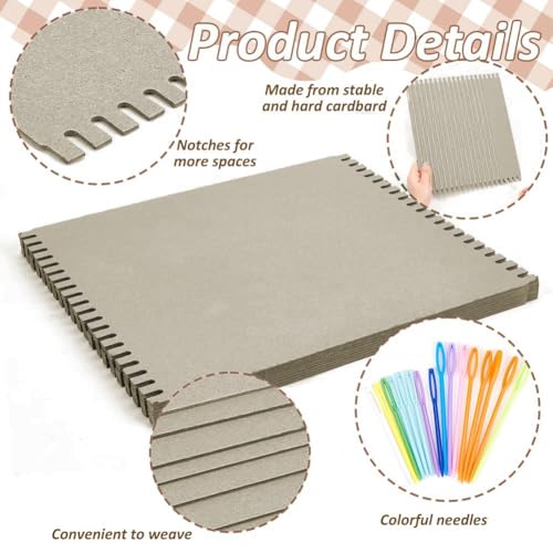 FINGERINSPIRE Cardboard Weaving Looms Kit Include 8pcs Wide Notch Weaving Looms 16pcs Large Eye Plastic Sewing Needle for Beginner Knitting Sewing Crochet Basket Jewelry Art Craft-11-4/5x9-4/5 - color: 24Pcs Kit