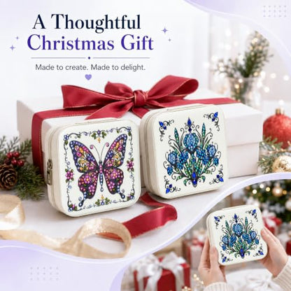 2 PC Diamond Art Jewelry Boxes Craft Kits for Women Adult Bedazzling Kit - color: Purple and Blue