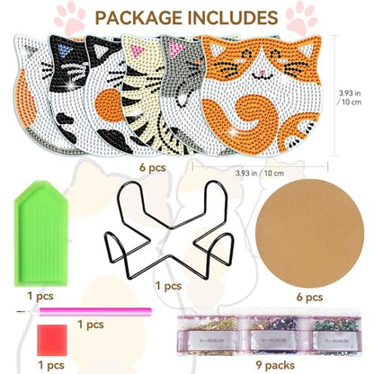 Vcekract 6 Pcs Cat Diamond Art Coasters Kit for Adults - color: Cat Coasters