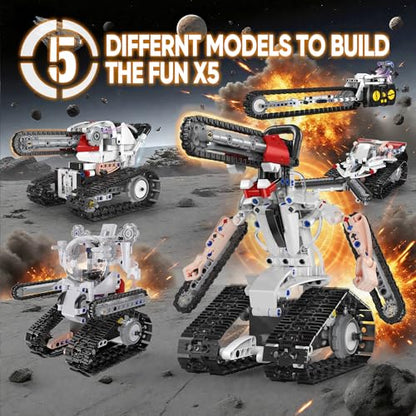 5 in 1 STEM RC Robot Building Kit for Boys, APP & Remote Control Erector Set RC Toys for Kids Blocks 419 Pcs, DIY Build Science Educational Gift for Age 6 7 8 9 10 11 12+ Boys & Girls