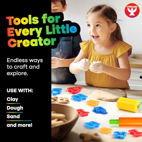 Hygloss 46 Pcs Dough Tools Set – Dough Extruders + Numbers & Alphabet Cutters Set – Educational Modeling Clay Tools – Preschool Toys & Toddler Activities – Arts & Crafts for Kids Ages 3-5 - color: Extruders + ABCs Numbers (46 pcs.)