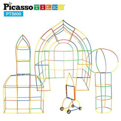 PicassoTiles 600pc Construction Toy Straw Building Set Children STEM Learning Interlocking Building Toys Creative Straw Connecting Builder Kits Early Education Kit for Kids Boys & Girls Ages 3+ PTS600 - color: 600pc Toy Straw