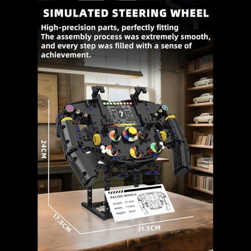 Racing Simulator Steering Wheel Building Set, Mechanical Gaming Sim Racing Cars Driving Wheel Bricks with Moving Parts Gift for Adults to Build - 833 Pieces