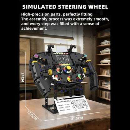 Racing Simulator Steering Wheel Building Set, Mechanical Gaming Sim Racing Cars Driving Wheel Bricks with Moving Parts Gift for Adults to Build - 833 Pieces