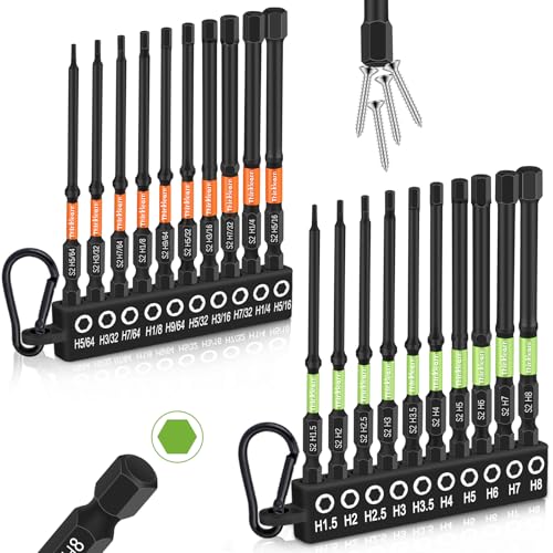 ThinkLearn 20PCS Hex Bit Set (Metric&SAE), 4" Allen Wrench Drill Bit Set - color: Orange+green, size: 4" Hex Bits