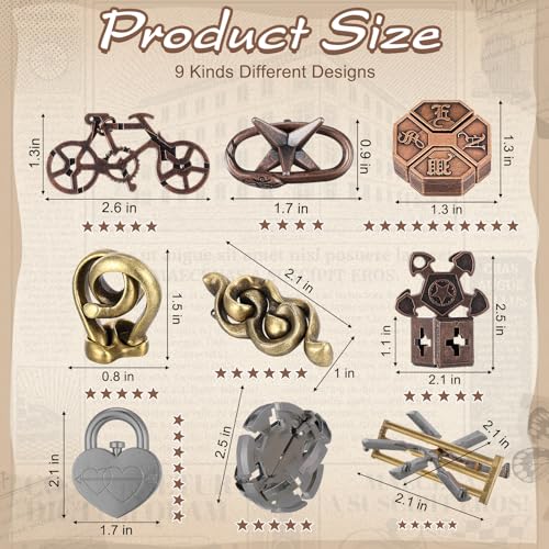 Wettarn 9 Pcs Metal Brain Teasers 3D Steel Puzzle Set, Fresh Style - style: Fresh Style