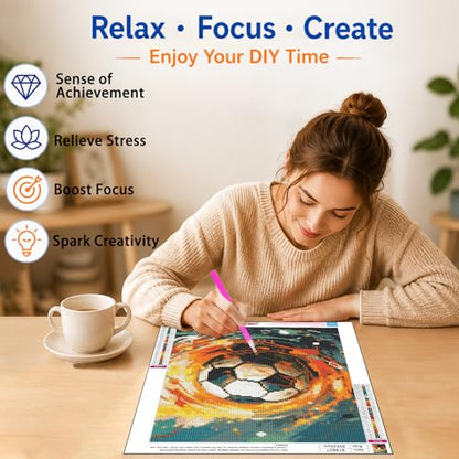 AUKELHJ Soccer Diamond Art Kits for Adults, Diamond Painting, 12x16 Inch - color: 18-Soccer, size: 12X16 inch