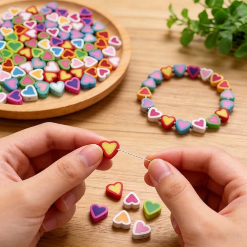 100 pcs Heart Polymer Clay Beads, VEINARDYL Colorful Mixed Heart Charm Beads for DIY Crafts Earring Necklace Bracelets Making - color: Heart