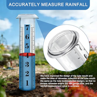 2PCS Rain Gauge Replacement Tube Plastic, Accurate Rain Gauge Outdoor, Thickened and Transparent 7" Capacity Tube with Blue Strip for Yard & Garden, 2 Rainfall Meter Tube with 1 Clean Brush - color: 2PCS Rain Gauge Replacement Tube