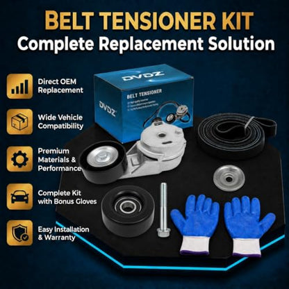 Serpentine Belt Tensioner & Idler Pulley Kit with EPDM Belt Compatible with Chevrolet Trailblazer 2002-2009, GMC Envoy, Buick Rainier, Isuzu Ascender, Saab 9-7X, Bravada DOHC 4.2L, Replace 90K-38178 - size: 90K38178