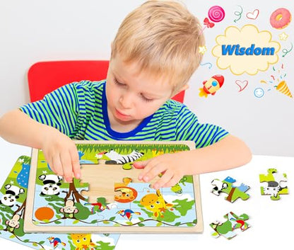 Wooden Jigsaw Puzzles for Kids Ages 4-6, 4-Pack 24-Piece Animal Puzzles Toy - color: Boys