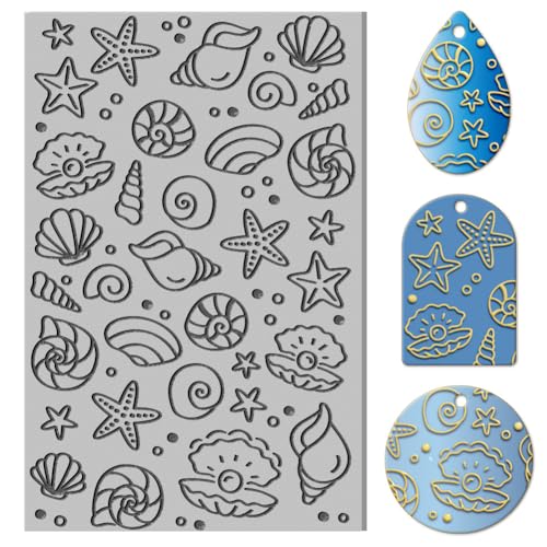 CHGCRAFT Ocean Shells Clay Texture Mat Ocean Animal Clay Modeling Pattern Pad Texture Sheets for Polymer Clay Making Earrings Jewelry, 4x2.6inch - style: Ocean Shells