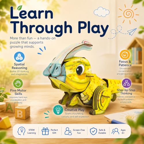 MierEdu Build 'N' Sound 3D Puzzle for Kids, Animal Puzzle with Sound Module, Educational STEM Craft Kit, FSC Paper Model Building Toy Gift for Ages 6+ - color: Parasaurolophus