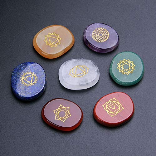 TGS Gems 7 Chakra Stones set - Reiki Healing Crystal With Engraved Chakra Symbols - color: CKL-001