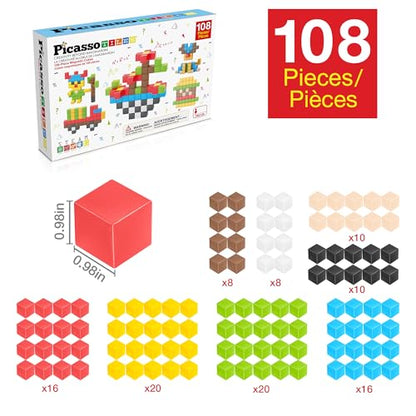 PicassoTiles 108 Piece Magnetic Cubes, 1 Inch STEM Building Set for Kids 3+ - style: 108pcs Puzzle Cubes