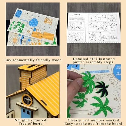 Log Cabin Mini House 3D Wooden Puzzle Building Kit for Adults Teens