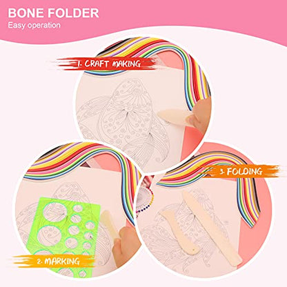 KITANIS 14Pcs Paper Quilling Tool and Supplies, Include 5Pcs Double Head Indentation Pens, 4Pcs Slotted Pens, 2Pcs Bone Folder Tools, Awl, Tweezer and Curling Coach for Card Making, Bookbinding - color: 14P bule