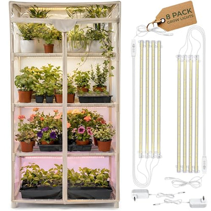 CARPATHEN Indoor Greenhouse with Grow Light, 4 Tiers 27.2"L x 19.3"W x 54"H - size: Greenhouse with 8 Strips Lights