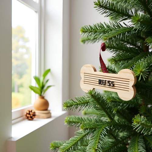 Pearhead Pet Letterboard Bone Holiday Christmas Tree Ornament, Pet Owner Christmas Keepsake, Wood with Buffalo Check Hanging Ribbon - color: Bone Letterboard Onament, size: 1-Pack