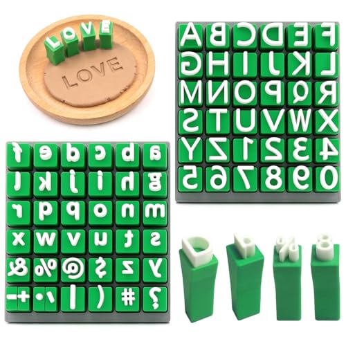 Alphabet Stamp Set for Clay Pottery, 74-Piece Kit, Green