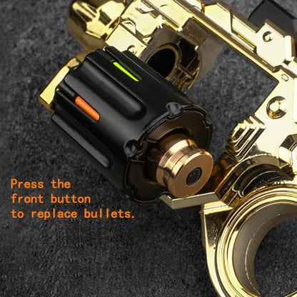 Tactical Metal Fidget Toy Revolver Toy for Adults - Slider Clicker & Launcher Fidget Gun with 40 Soft Bullets & Target, Stress Relief Ring, EDC Focus Meditation Break Bad Habits ADHD (X-Gold) - color: X-gold