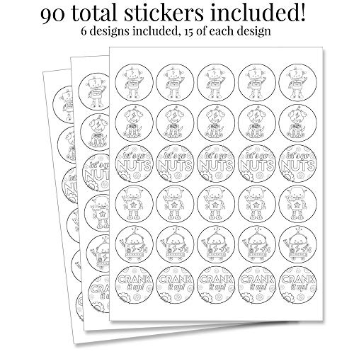 Amanda Creation Color Your Own Stickers for Kids, 90 Pack 1.5-Inch Robot Party Stickers, Color Your Own Sticker Sheets for Robot Party Crafts